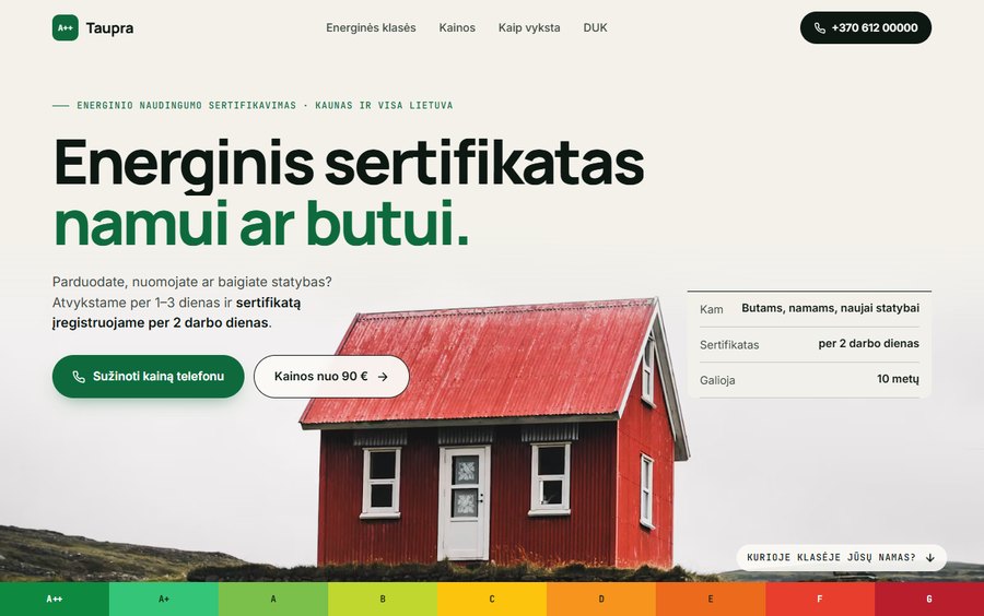Taupra — pastatų energetinio sertifikavimo svetainės vaizdas